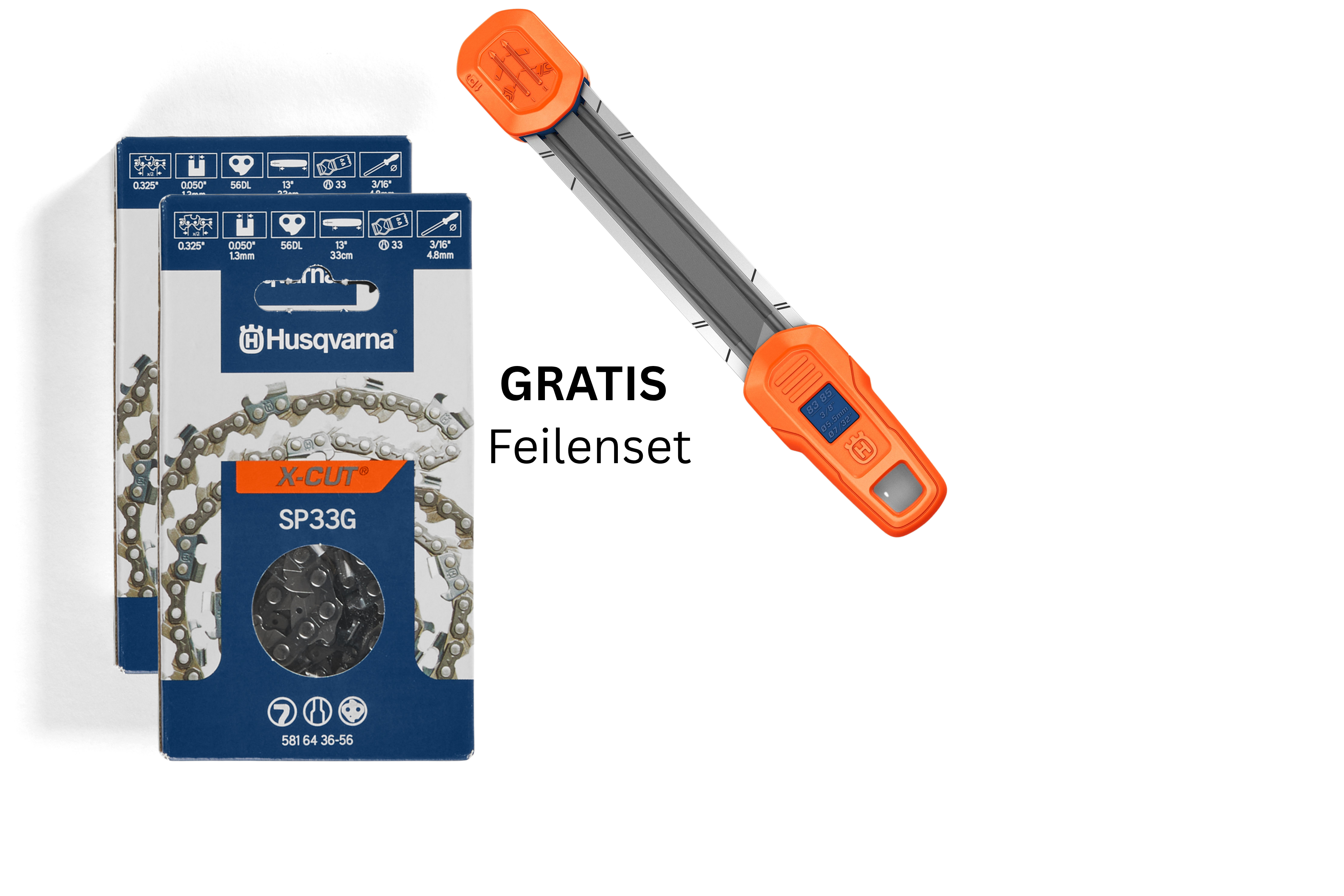 X-CUT SP33G 2er-Set – 15"/38 cm, .325", 64 TG, 1,3 mm inkl. Feilenset gratis