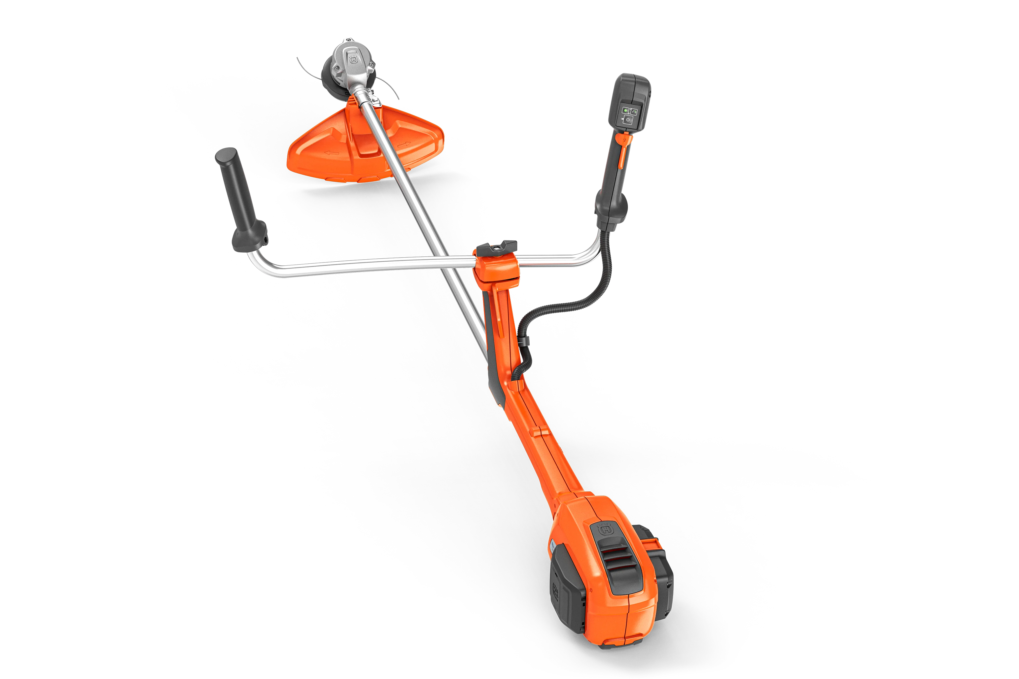 orange schwartze Motorsense von oben