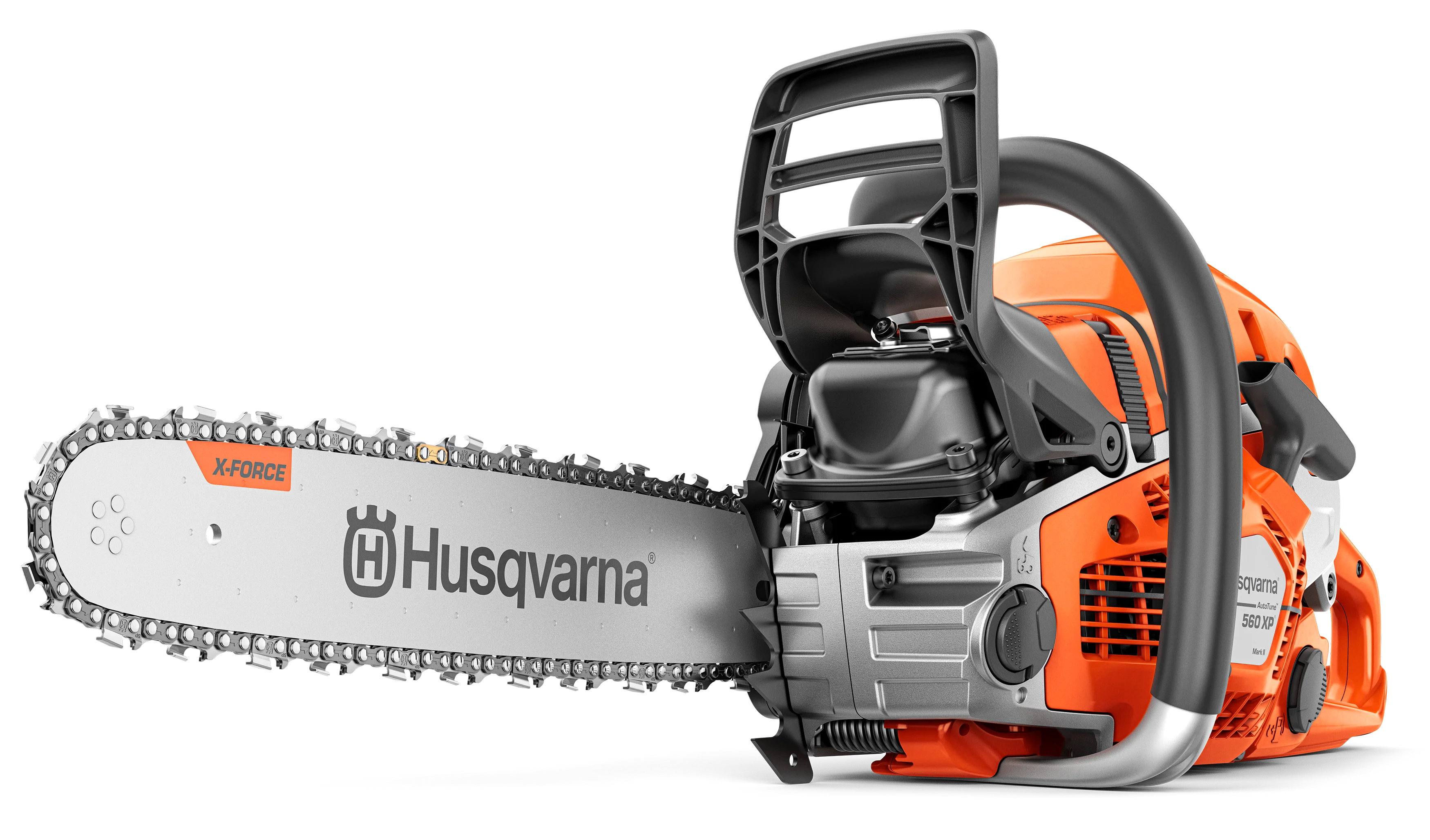 Husqvarna 560 XPG Mark II Profi-Motorsäge mit beheizbaren Handgriffen und X-Force-Führungsschiene.